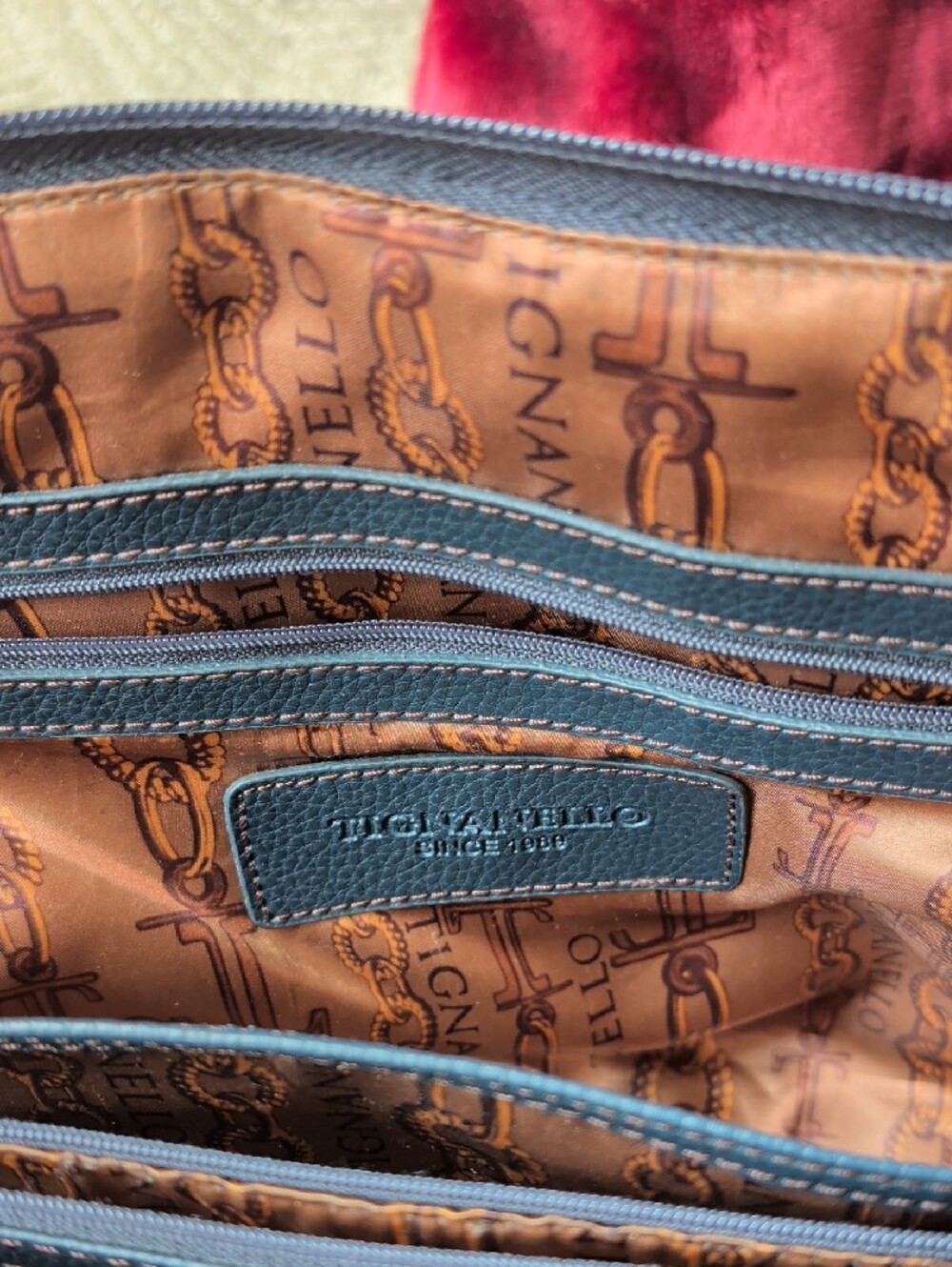 Tignanello Navy Pebbled Leather Shoulder Bag - Picture 3 of 6